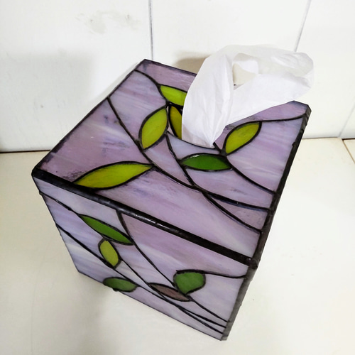 ステンドグラス製トイレットペーパーケースカバー 蔦(ツタ)模様