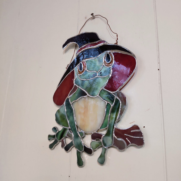 壁掛けステンドグラスパネル カエルの魔法使い 2枚目の画像