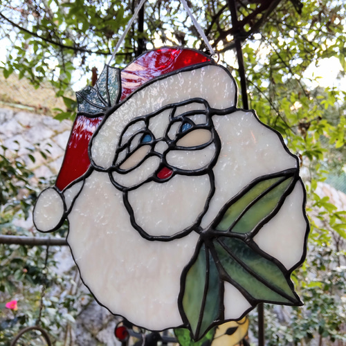 壁掛けステンドグラスパネル クリスマス フィンランドのサンタクロース