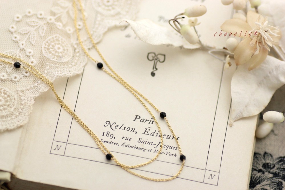 *スワロフスキー*ブラックダイヤのロングネックレス*k14gf