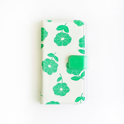 シンプルかわいい手帳型iphoneケース[green flower] 1枚目の画像