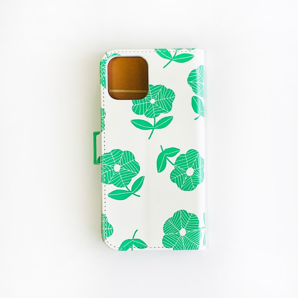 シンプルかわいい手帳型iphoneケース[green flower] 2枚目の画像