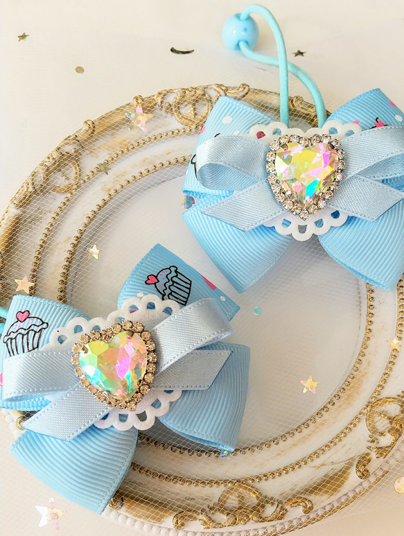 マーメイド ひらひらリボン♡パール♡ツイン♡ヘアゴム♡グリーン マーメイド ひらひらリボン♡パール♡ツイン♡ヘアゴム♡グリーン