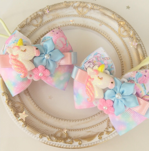 ✨新作✨ゆめかわ♥️ユニコーンリボンヘアゴム 雑貨・その他