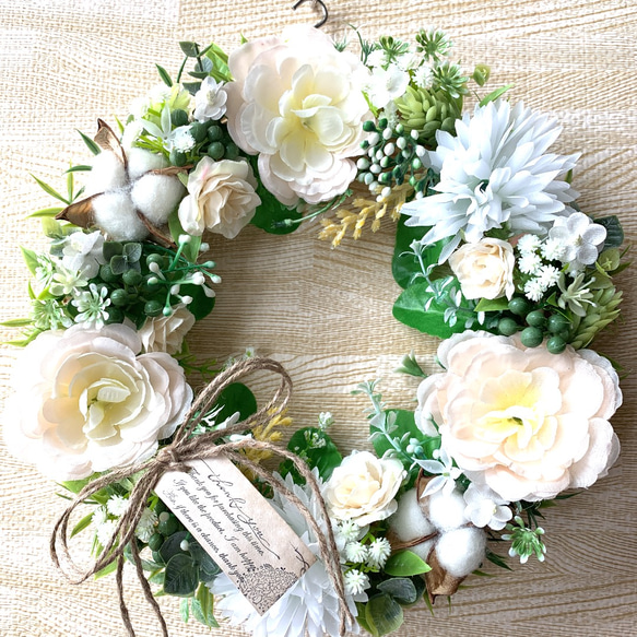 White cotton  wreath⭐︎NO.77 1枚目の画像