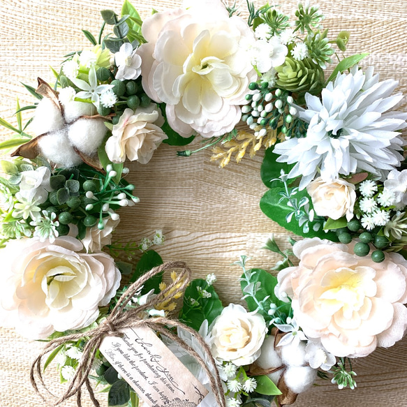 White cotton  wreath⭐︎NO.77 6枚目の画像