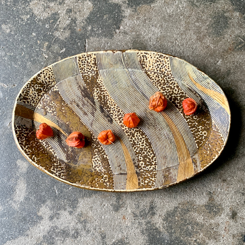 アンティークゴールドのオーバル皿」大皿、長皿、卵形、長円形、楕円形  