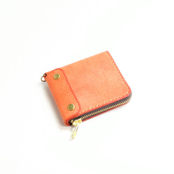 【在庫処分SALE】 厚い革1枚のL字ファスナー財布 【アラスカレザー オレンジ】 【送料無料】 1枚目の画像