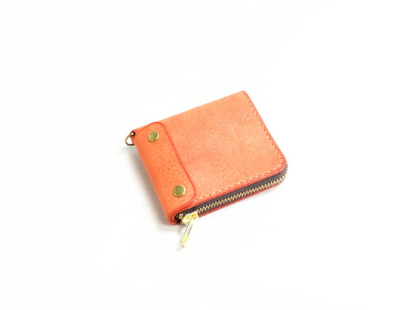 【在庫処分SALE】 厚い革1枚のL字ファスナー財布 【アラスカレザー オレンジ】 【送料無料】 1枚目の画像