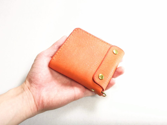 【在庫処分SALE】 厚い革1枚のL字ファスナー財布 【アラスカレザー オレンジ】 【送料無料】 5枚目の画像