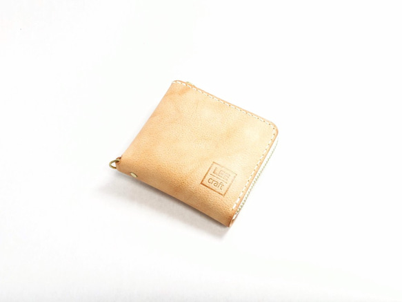 【在庫処分SALE】 厚い革1枚のL字ファスナー財布 【アラスカレザー ナチュラル】 【送料無料】 5枚目の画像