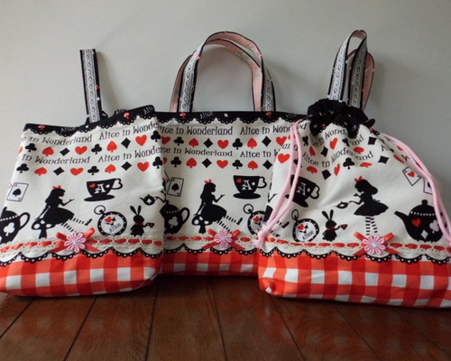 LB47abc☆ありす☆レッスンバッグ３点セット☆ハンドメイド☆入学入園 ♪レッスンバッグ3点セットアリス柄・入園入学 その他入園