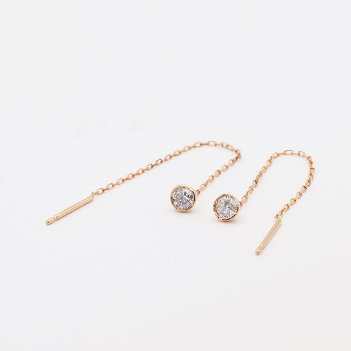 K18 ロングチェーンピアス 4点留め 0.20ct アメリカンピアス 天然
