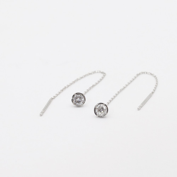 Pt900 プラチナ ロングチェーンピアス 4点留め 0.20ct