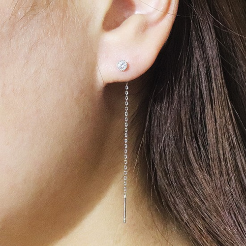 K18 ロングチェーンピアス ミル 0.20ct アメリカンピアス 天然  