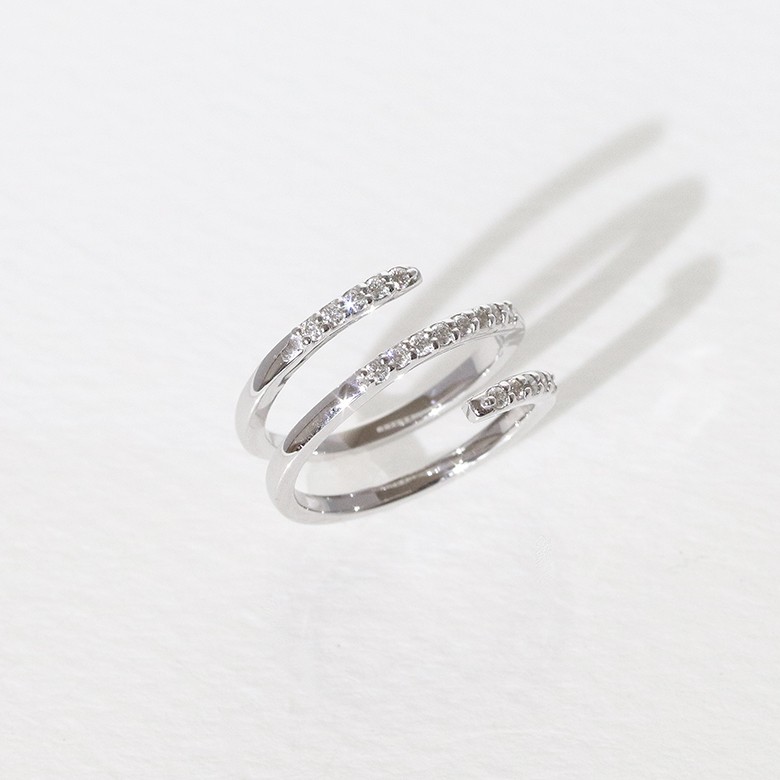 k10wgフォークリング ファランジリング ダイヤモンド 0.15ct オシャレ 指輪 ピンキー