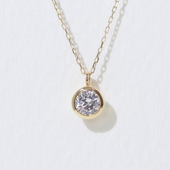 K10YG 一粒ダイヤモンド 0.2ct 覆輪留め フクリン ネックレス K10YG 一粒ダイヤモンド 0.2ct 覆輪留め フクリン ネックレス
