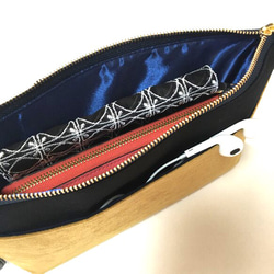 スエード生地ポケット(イエローキャメル)  ブラック帆布ショルダーバッグ 2枚目の画像