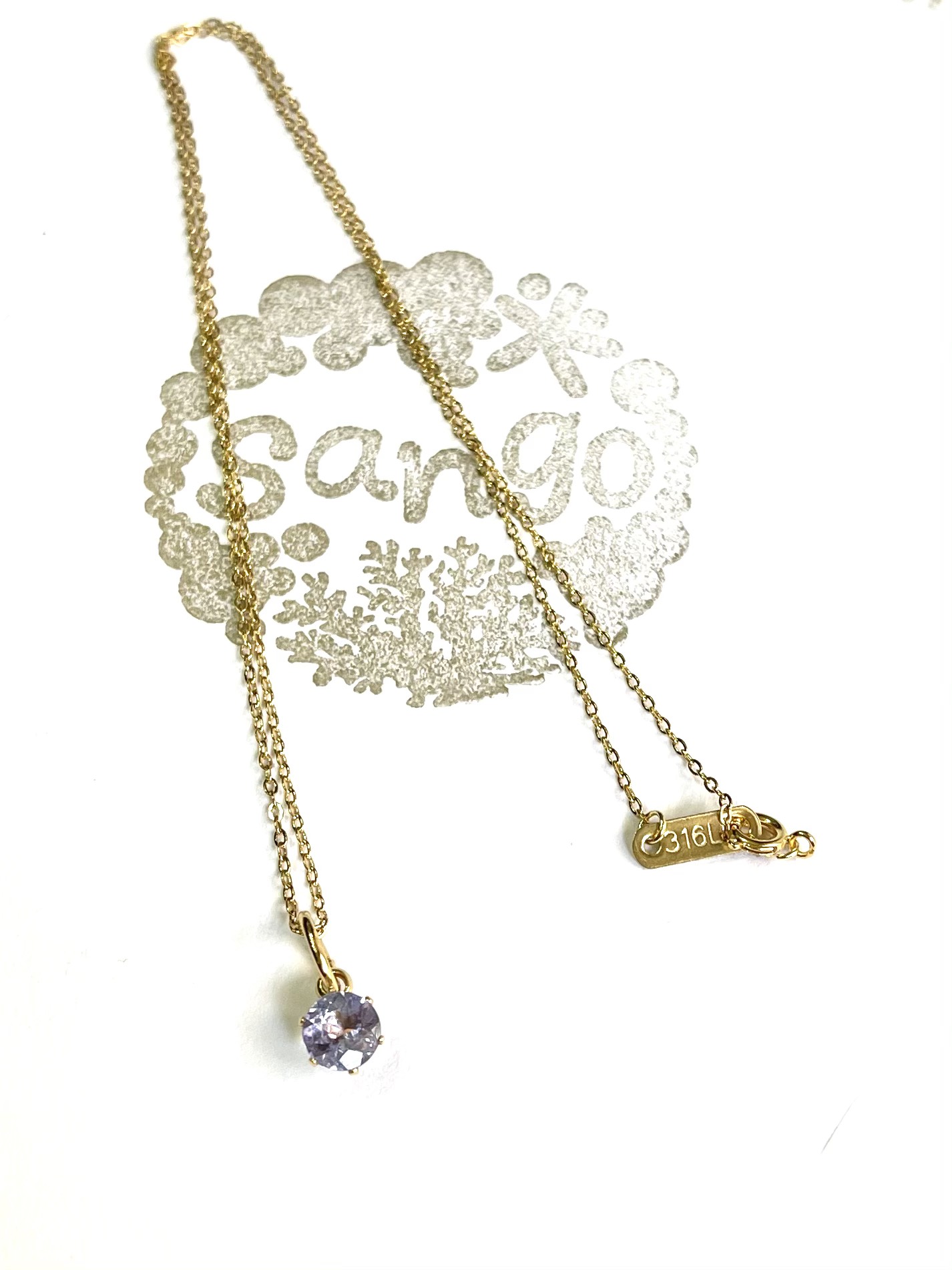 タンザナイト　サージカルステンレス　一粒ネックレス　6mm