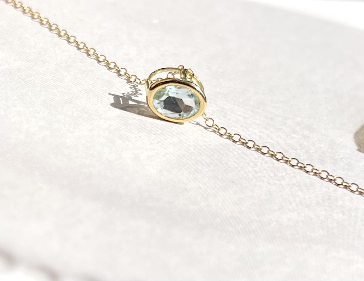 k14gf  アクアマリン ベゼル枠 オーバルネックレス