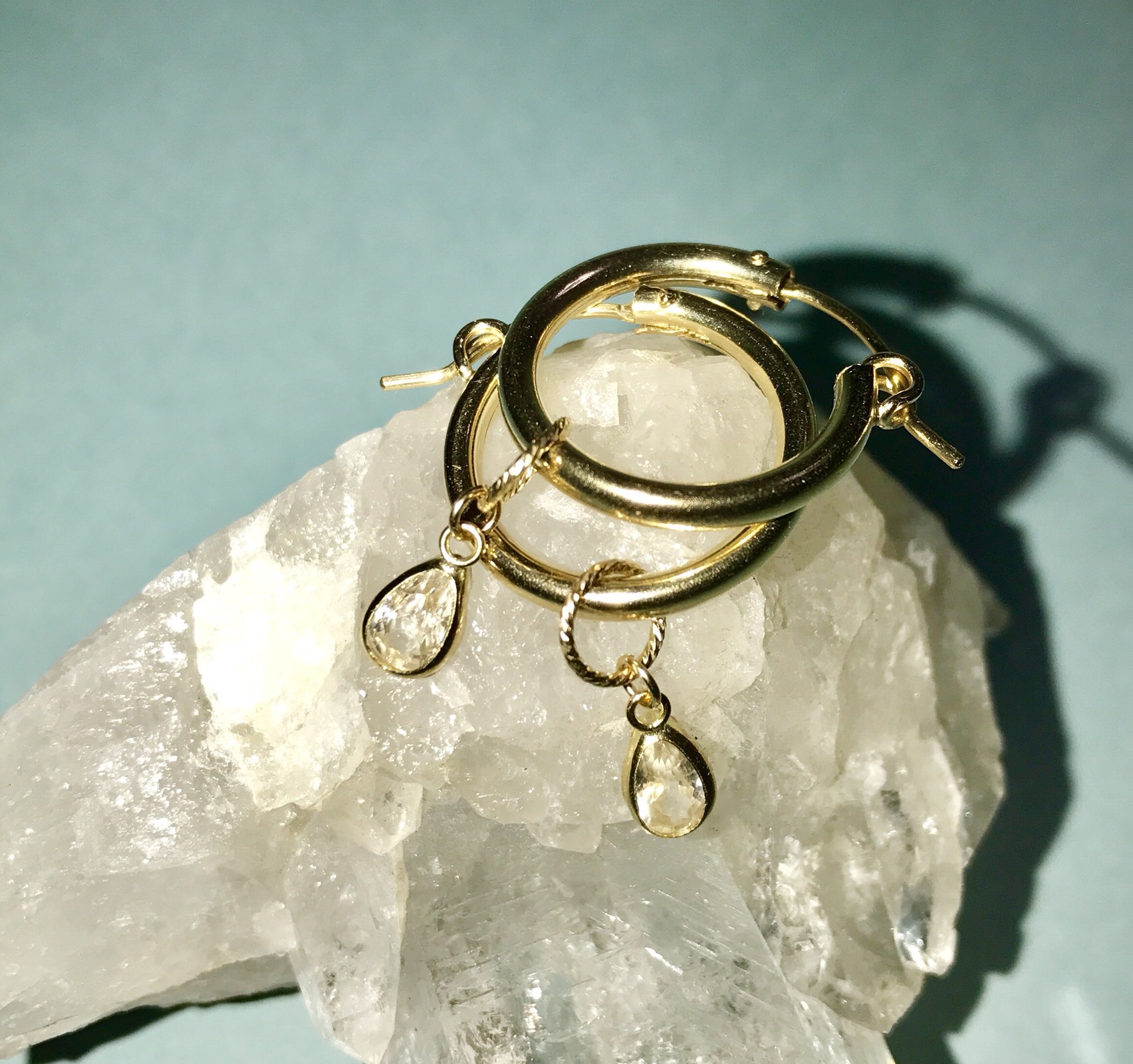 K14GF 天然石ジルコン フープピアス