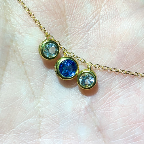 衝撃の激安コスパ・掘り出し物も k14gf ネックレス 3ストーン ベゼル アクアマリン カイヤナイト ネックレス・ペンダント