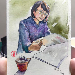 Figure 人物  一杯咖啡與書 A cup of coffee with book 明信片105x148mm max 第1張的照片