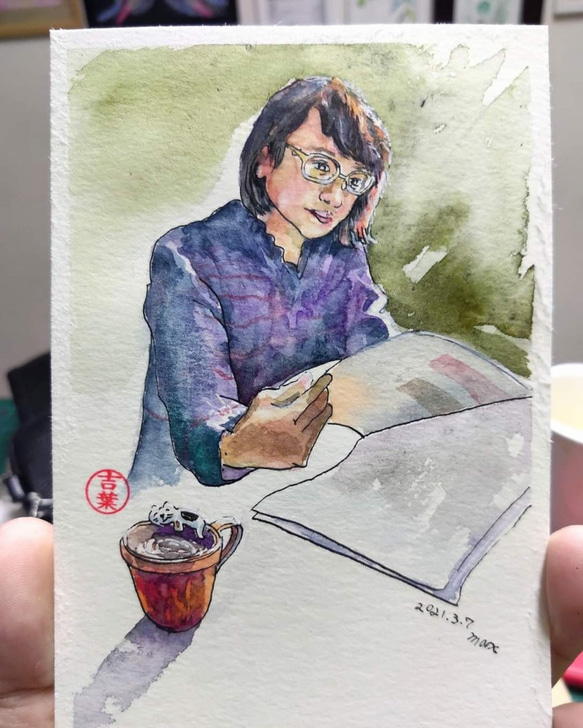 Figure 人物  一杯咖啡與書 A cup of coffee with book 明信片105x148mm max 第1張的照片