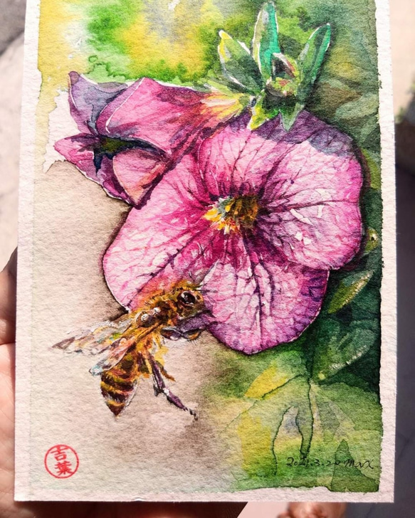 植物 小花與蜂 Little Flower and Bee 明信片105x148mm max 葉于聖 水彩明信片Wate 第2張的照片