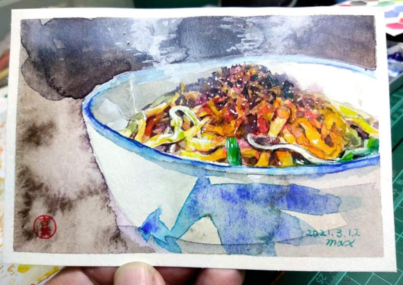 食物 傳統乾麵 Plain noodles  明信片105x148mm max 葉于聖2水彩明信片 Watercolor 第1張的照片