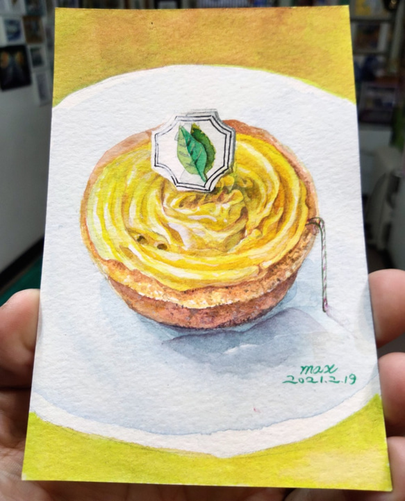 食物 好吃的檸檬塔 Lemon tart 明信片105x148mm max 葉于聖水彩明信片Watercolor pos 第1張的照片