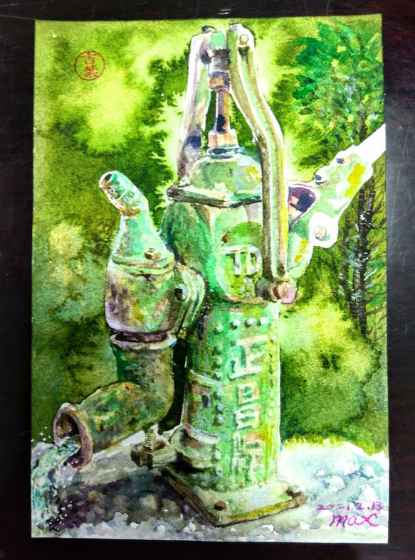 風景 Landscape painting 美濃水圳旁的汲水器 The water trap next to the M 第1張的照片