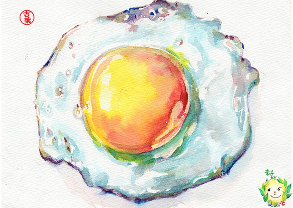 a2 食物  荷包蛋 Poached egg 明信片105x148mm max 葉于聖水彩明信片 Watercolor 第1張的照片