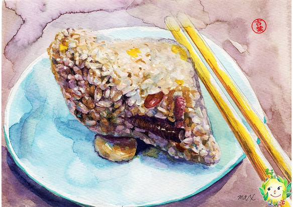 a3 食物 肉粽Meat dumplings 明信片105x148mm max 葉于聖水彩明信片 Watercolor 第1張的照片