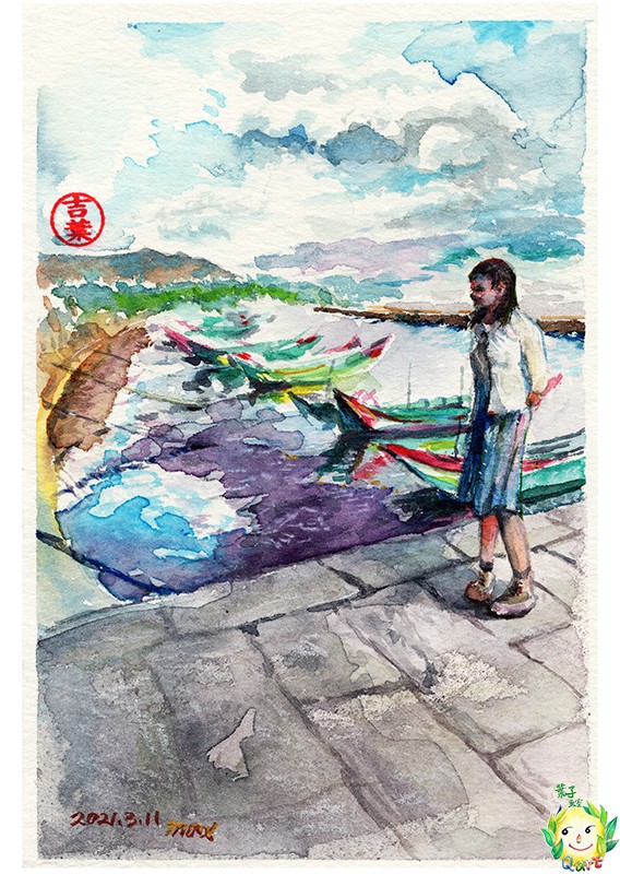 聖橋から見た風景 水彩画 　サイズF10 桜は「青」をベースに・・・ 【透明水彩風景画】 Cherry