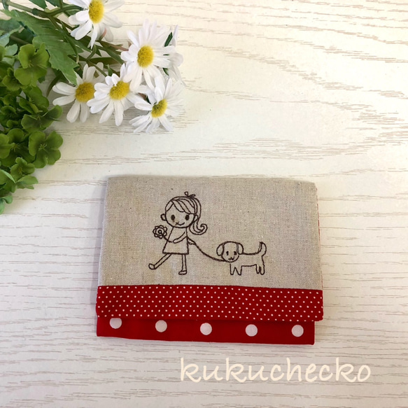 刺繍ポケットティッシュケース  ポケット付き 1枚目の画像