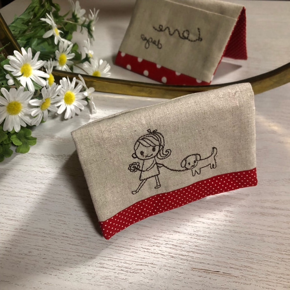 刺繍ポケットティッシュケース  ポケット付き 2枚目の画像