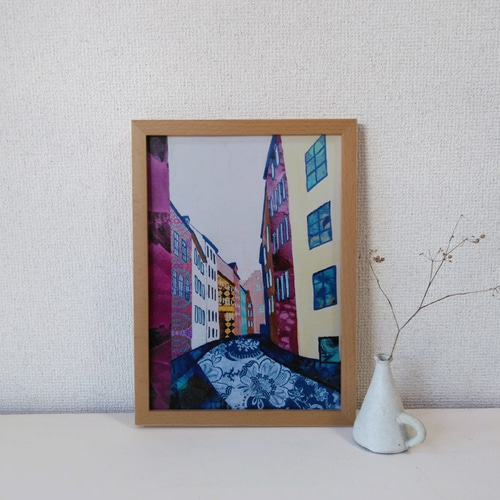 デンマークの細い道 （アクリル絵の具とペーパーコラージュ） 絵画 色