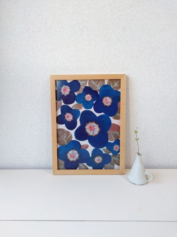 青い花（アクリル絵の具とペーパーコラージュ） 1枚目の画像