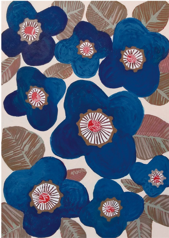 青い花（アクリル絵の具とペーパーコラージュ） 2枚目の画像