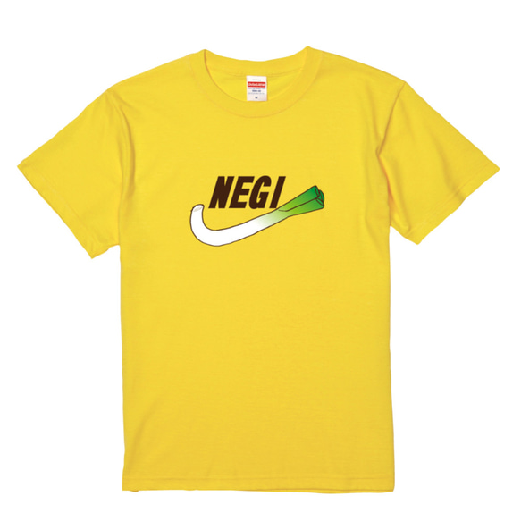 【送料無料】「NEGI」イエロー 大人気のおもしろTシャツ【ゆうパケット送料サービス】 1枚目の画像