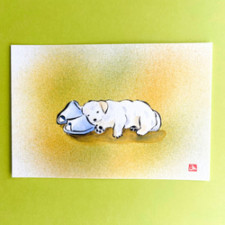 【原画】「子犬の昼寝～ゴールデンレトリバー～」　動物の絵　インテリア　絵画　アート 1枚目の画像