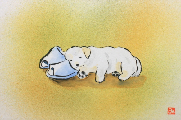 【原画】「子犬の昼寝～ゴールデンレトリバー～」　動物の絵　インテリア　絵画　アート 2枚目の画像