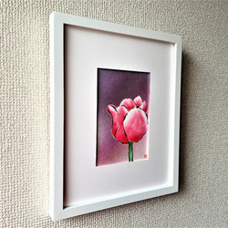 額付き【原画】「チューリップ」　花の絵　インテリア　絵画　アート 2枚目の画像