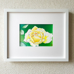 額付き【原画】「黄色いバラ（薔薇）」　花の絵　インテリア　絵画　アート 1枚目の画像