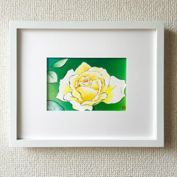 額付き【原画】「黄色いバラ（薔薇）」 花の絵 インテリア 絵画