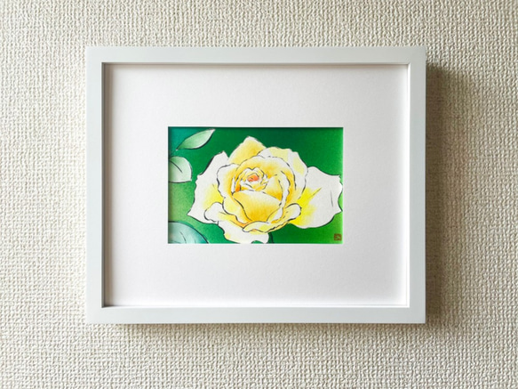 額付き【原画】「黄色いバラ（薔薇）」　花の絵　インテリア　絵画　アート 1枚目の画像