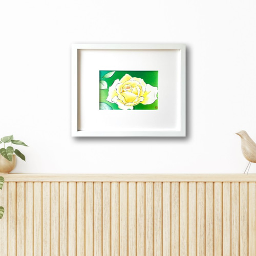 額付き【原画】「黄色いバラ（薔薇）」 花の絵 インテリア 絵画