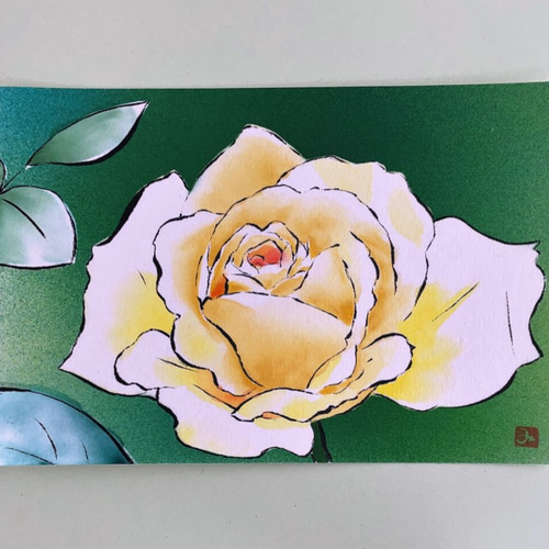 原画】「黄色いバラ（薔薇）」 花の絵 インテリア 絵画 アート