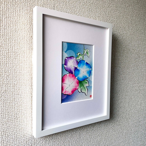 額付き【原画】「アサガオ（朝顔）」 花の絵 インテリア 絵画 アート